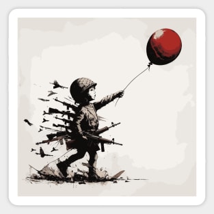 Peace and freedom, soldier girl with red baloon Sticker